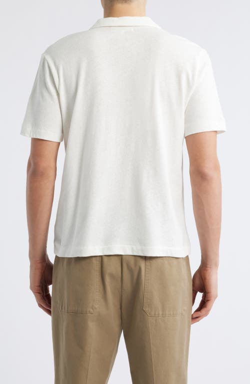 Shop Merz B Schwanen Johnny Collar Linen & Organic Cotton Polo In White