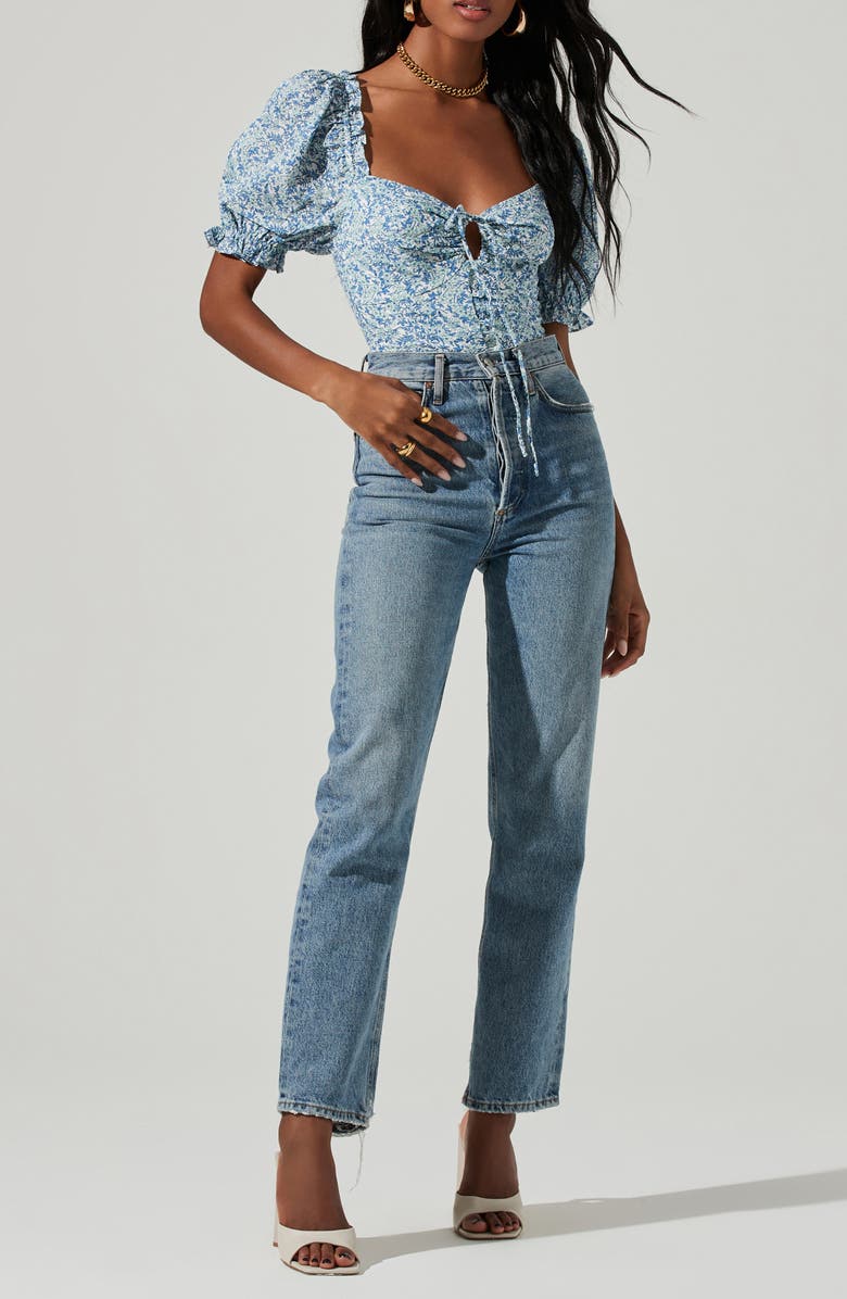 ASTR the Label Floral Keyhole Puff Sleeve Top, Alternate, color, 