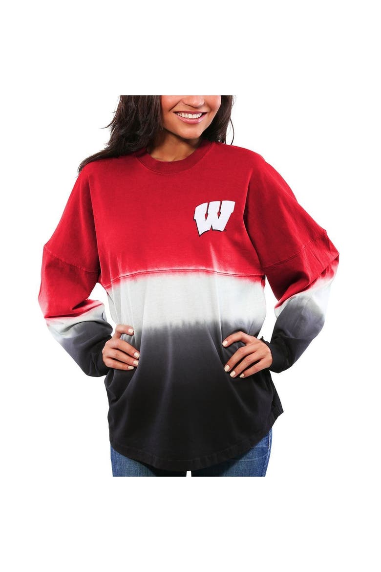 Women's Red Wisconsin Badgers Ombre Long Sleeve Dip-Dyed Spirit Jersey, Alternate, color, RED