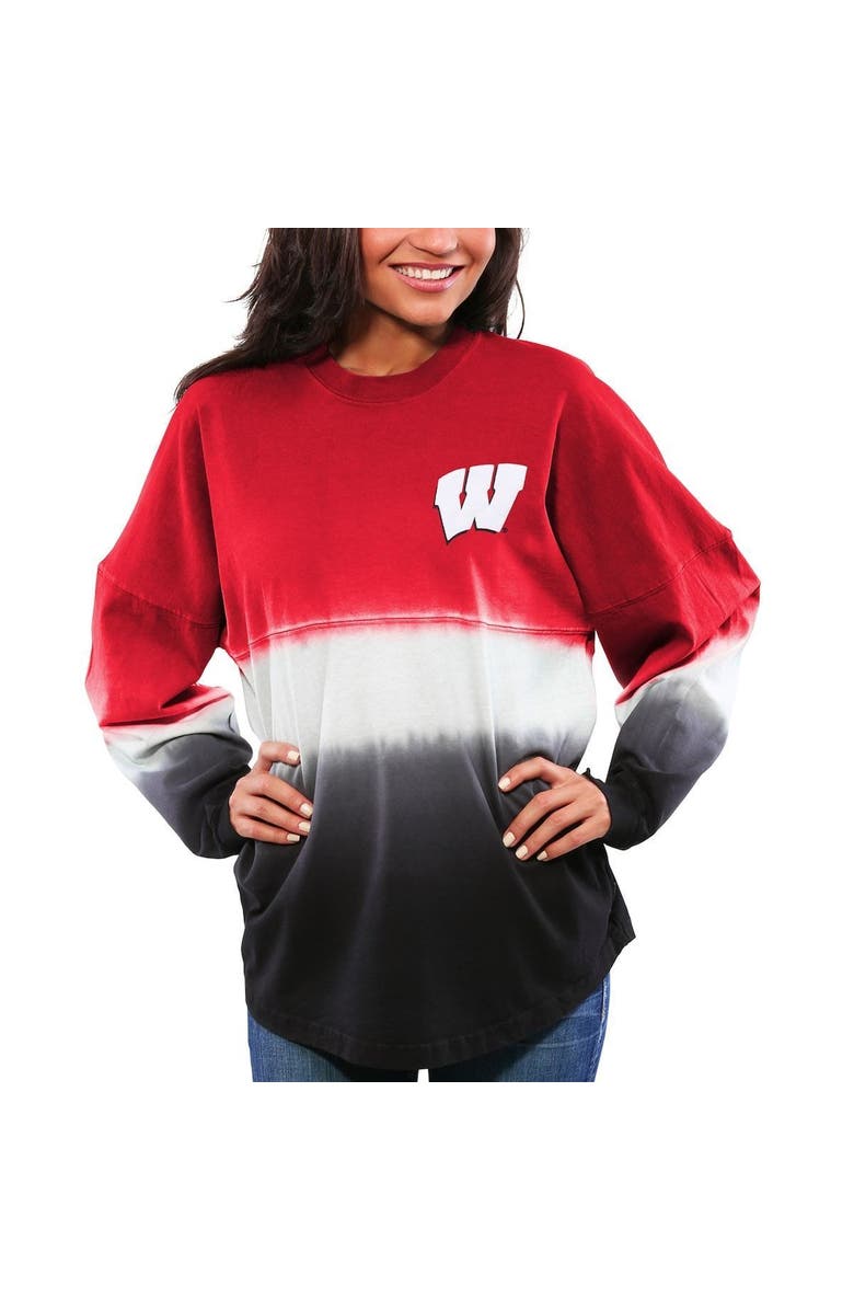 SPIRIT JERSEY Women's Red Wisconsin Badgers Ombre Long Sleeve Dip-Dyed Spirit Jersey, Alternate, color, Red