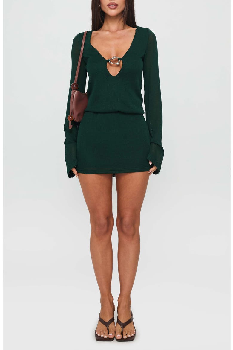 Charming Long Sleeve Knit Minidress, Main, color, FOREST