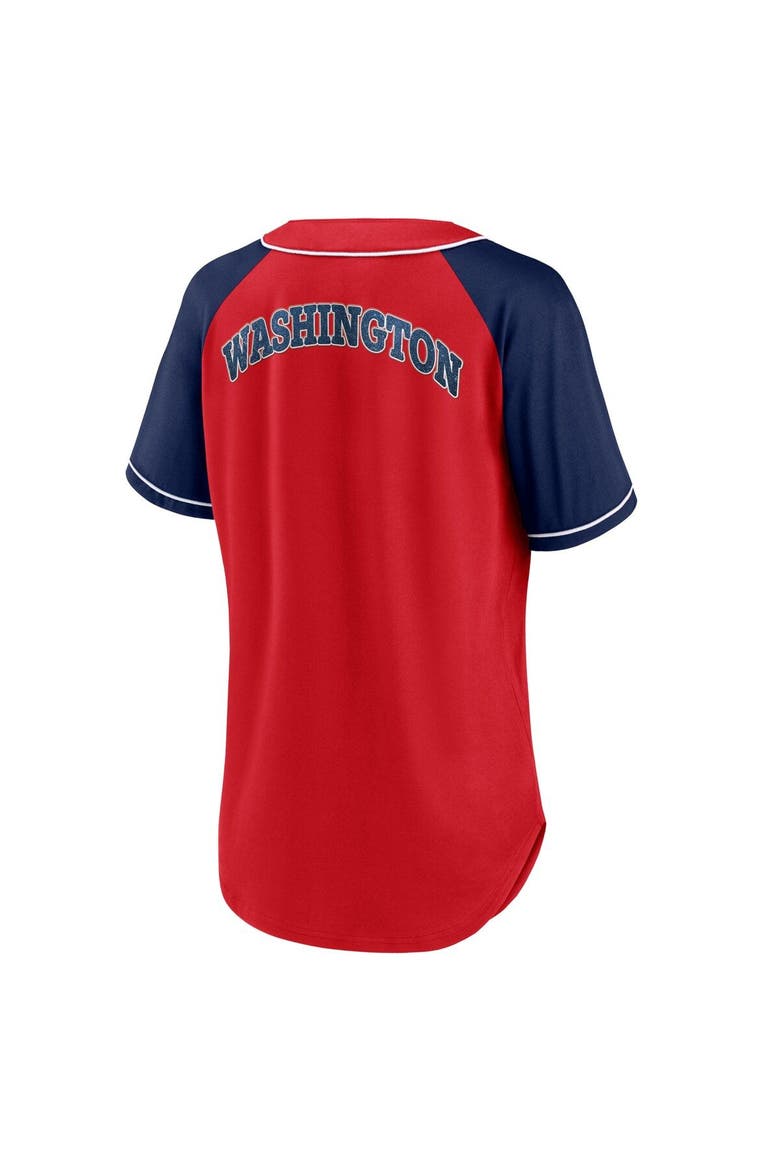 Women's Fanatics Branded Red Washington Nationals Ultimate Style Raglan V-Neck T-Shirt, Alternate, color, Red