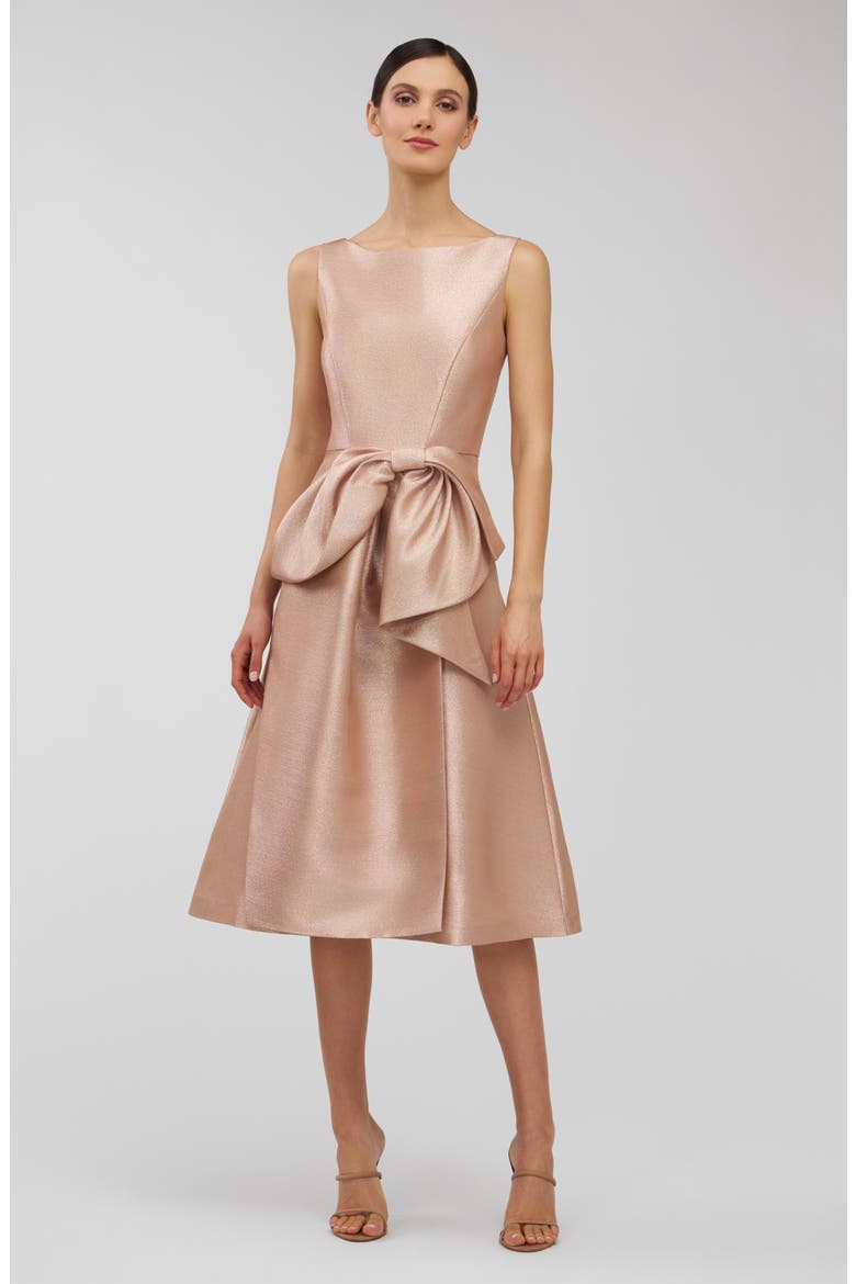 Lillian Metallic Bow Detail Cocktail Midi Dress, Alternate, color, GOLD