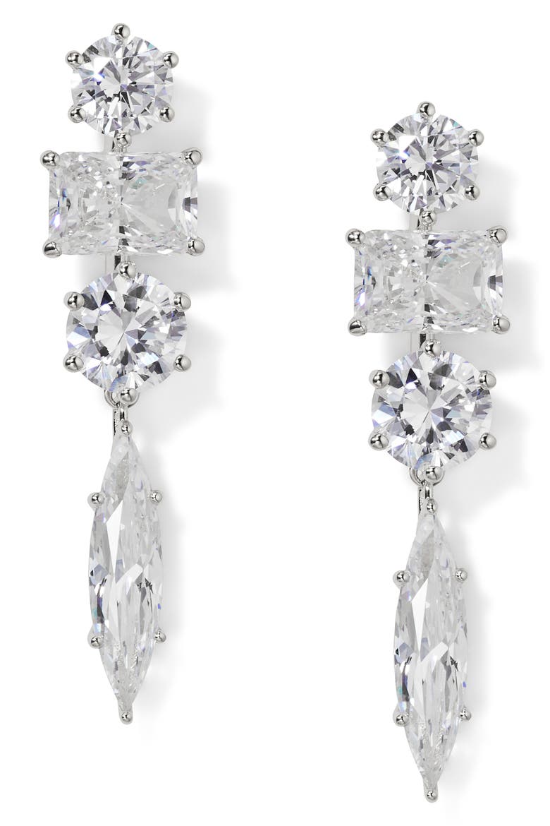 Beatrix Mixed Cubic Zirconia Drop Earrings, Main, color, RHODIUM