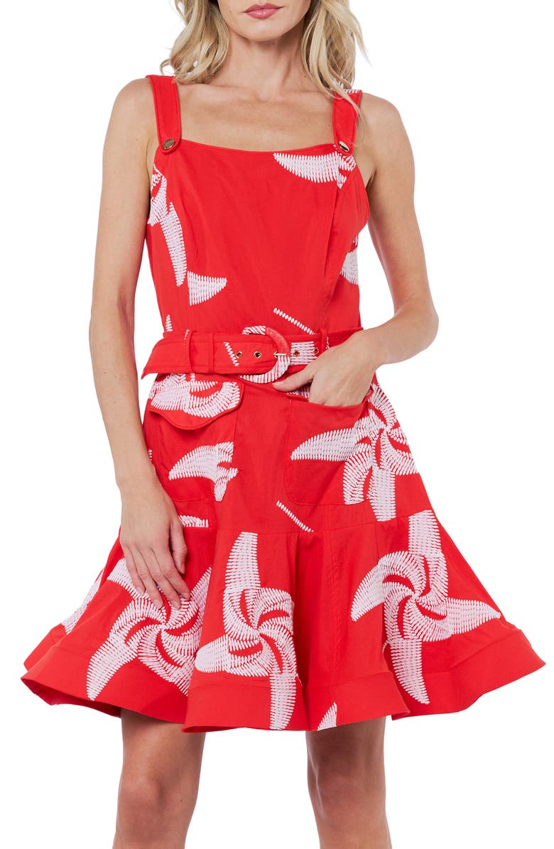 CIEBON Alivia Belted Fit & Flare Minidress, Alternate, color, Red Multi