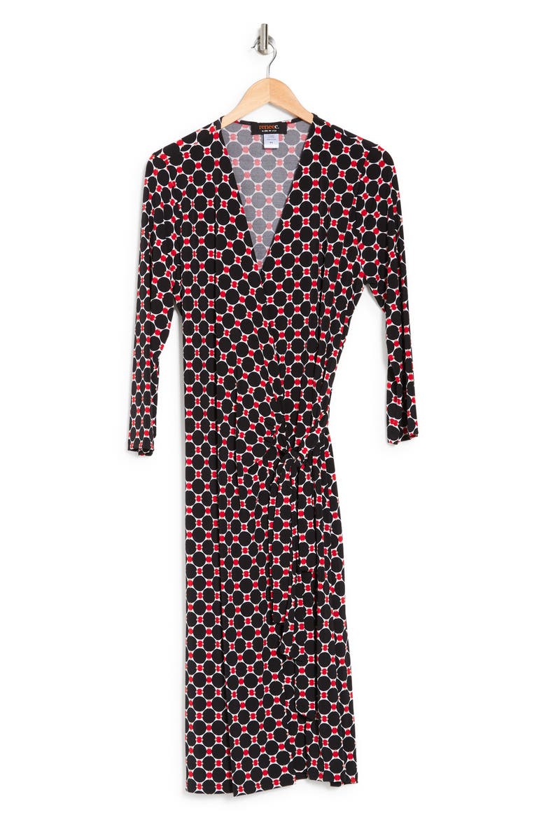 Printed V-Neck Jersey Wrap Dress, Alternate, color, BLACK