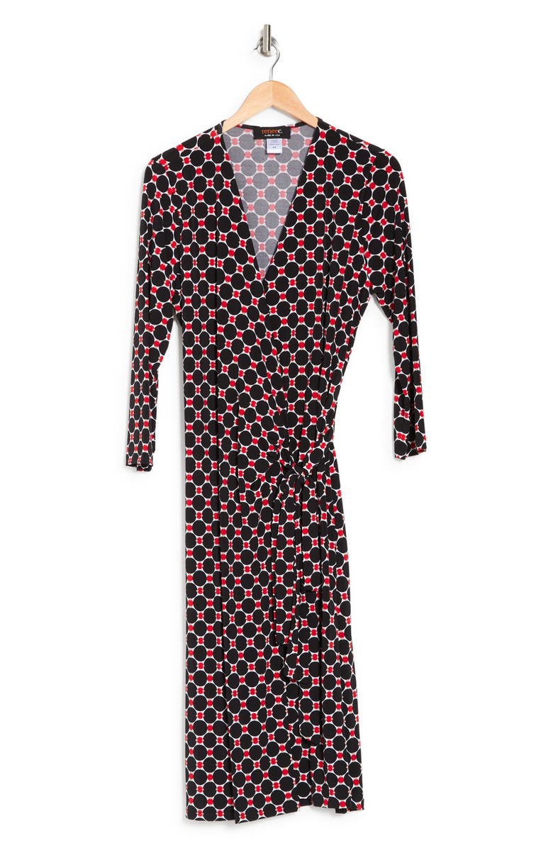 Renee C Printed V-Neck Jersey Wrap Dress, Alternate, color, Black