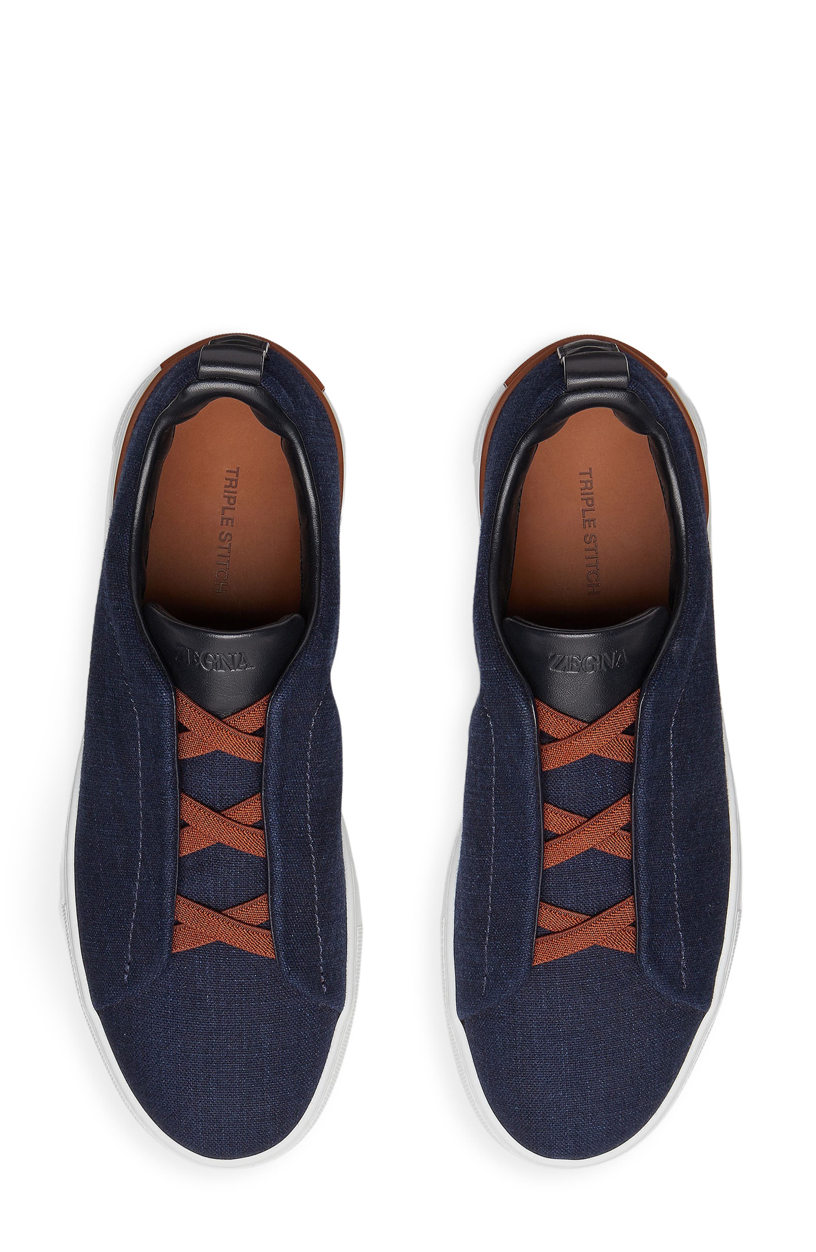 ZEGNA Triple Stitch Denim Slip-On Sneaker, Alternate, color, 