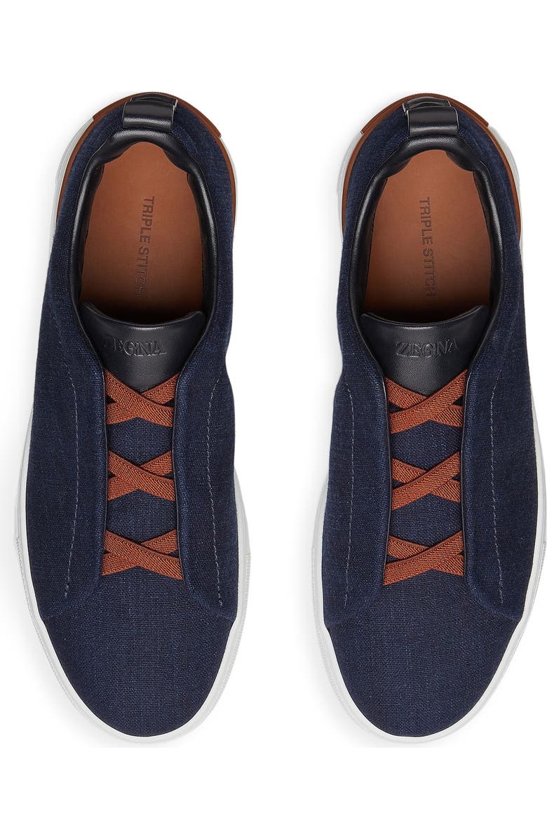 ZEGNA Triple Stitch Denim Slip-On Sneaker, Alternate, color,