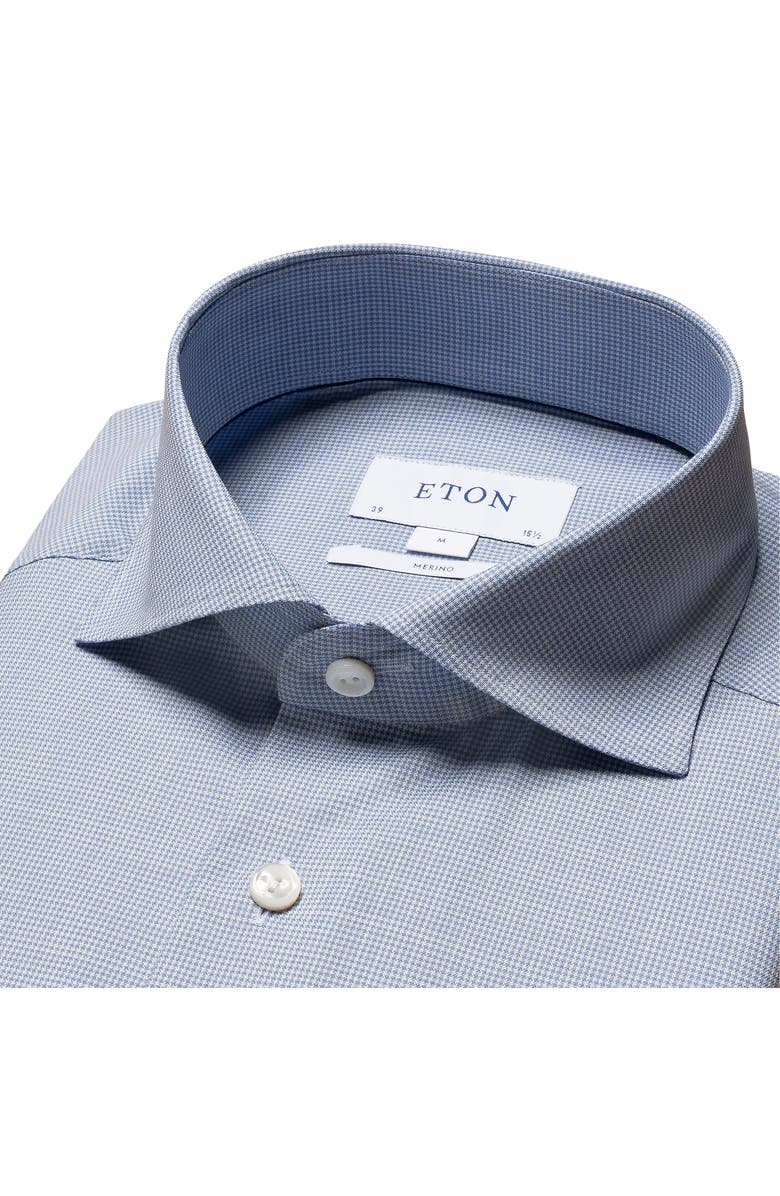 Eton Contemporary Fit Houndstooth Merino Wool Dress Shirt, Alternate, color, Lt/ Pastel Blue