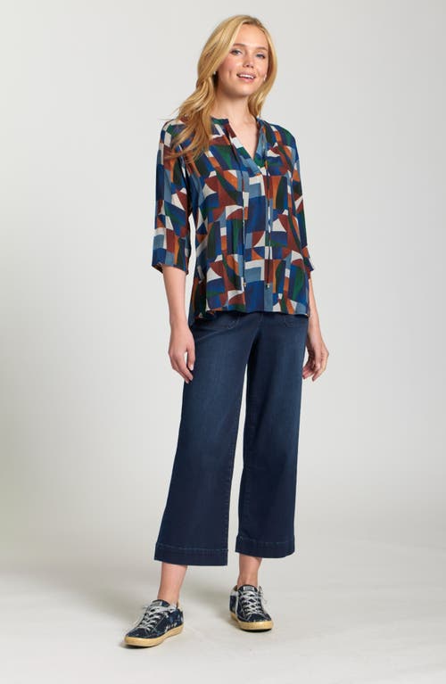 Apny Print Tassel Split Neck Chiffon Top In Multi
