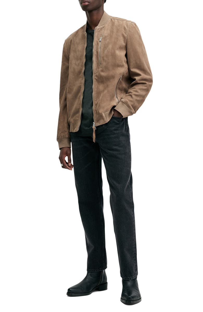 AllSaints Kemble Suede Bomber Jacket, Alternate, color, Acre Brown