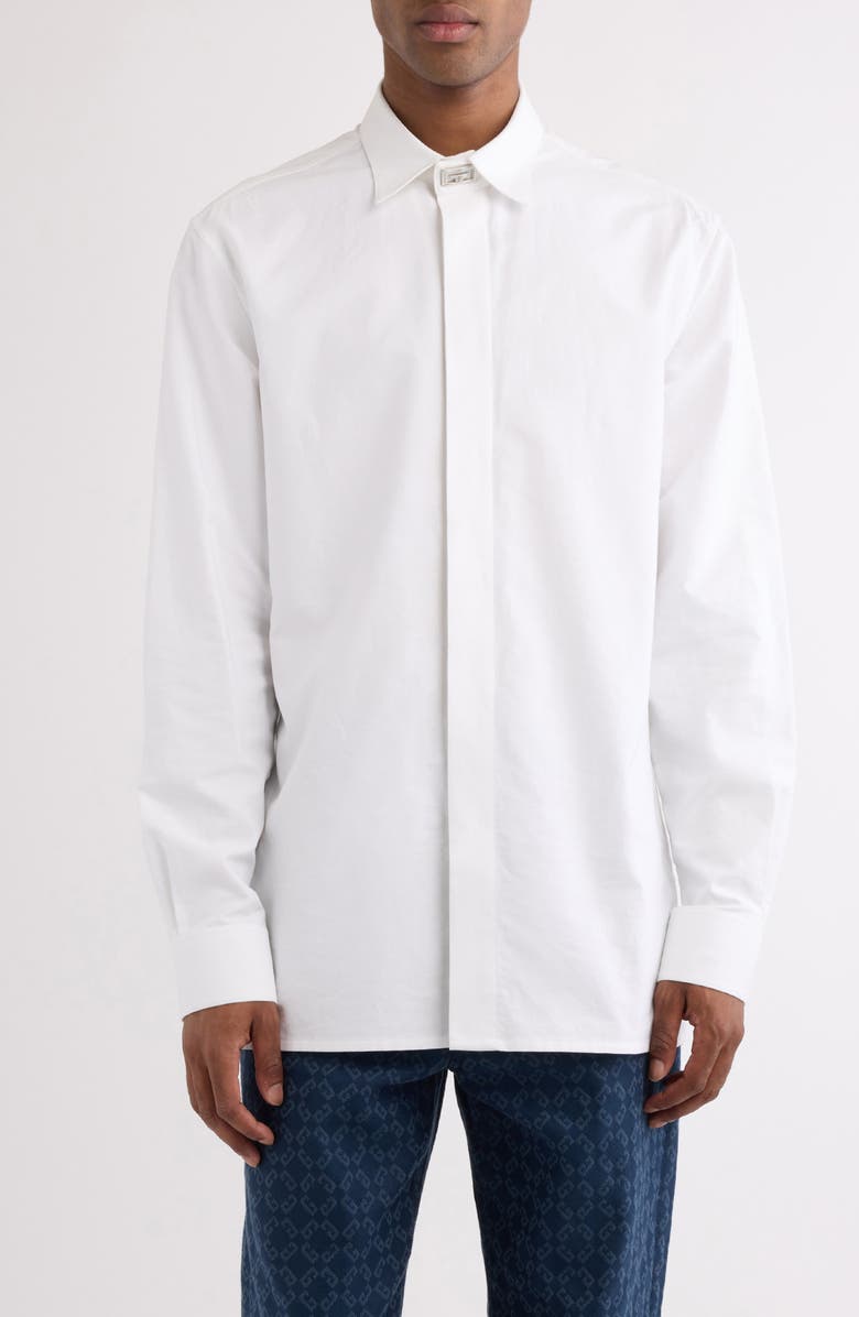 Givenchy Logo Hardware Long Sleeve Cotton Button-Up, Main, color, White