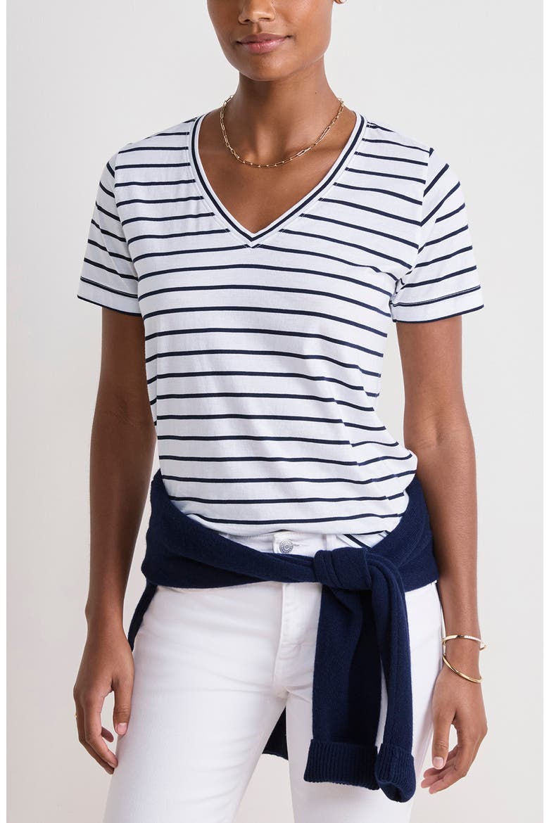 V-Neck Cotton T-Shirt, Alternate, color, B.STRIPE- WHITE/ NAVY