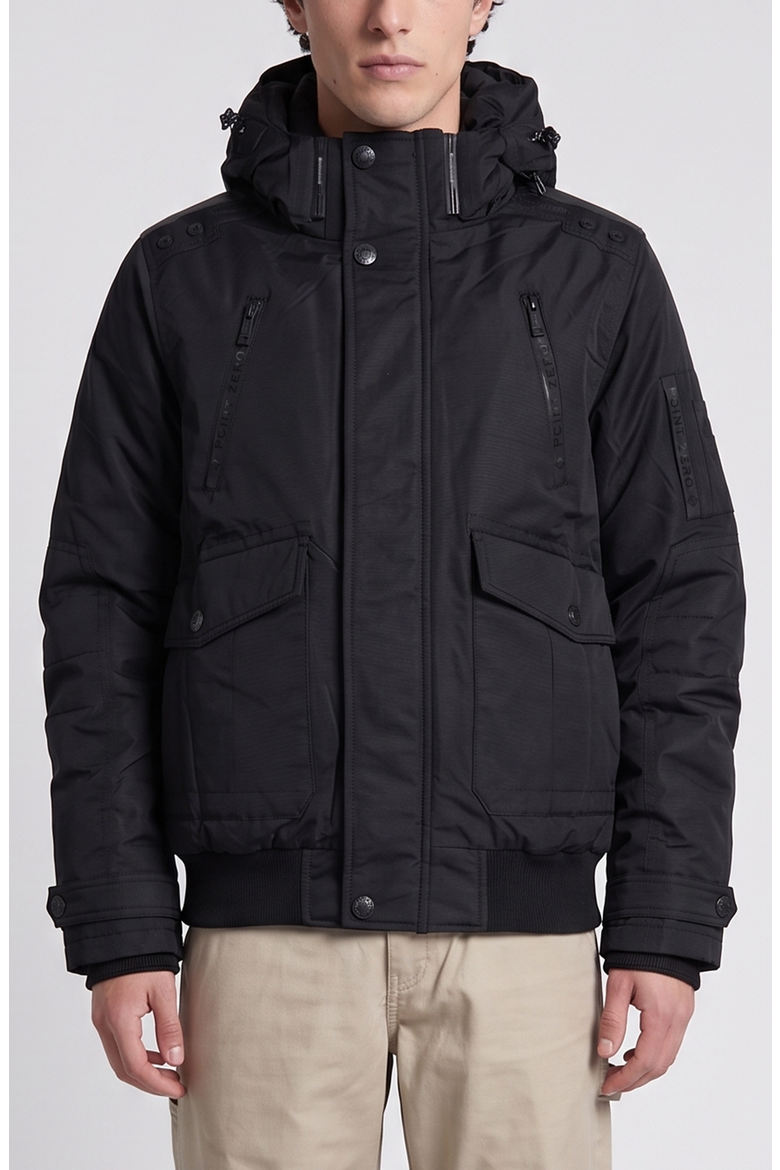 Hooded Bomber Jacket with Utility Pockets, Main, color, Black