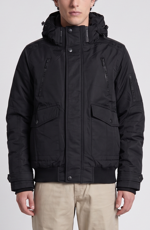 Hooded Bomber Jacket with Utility Pockets