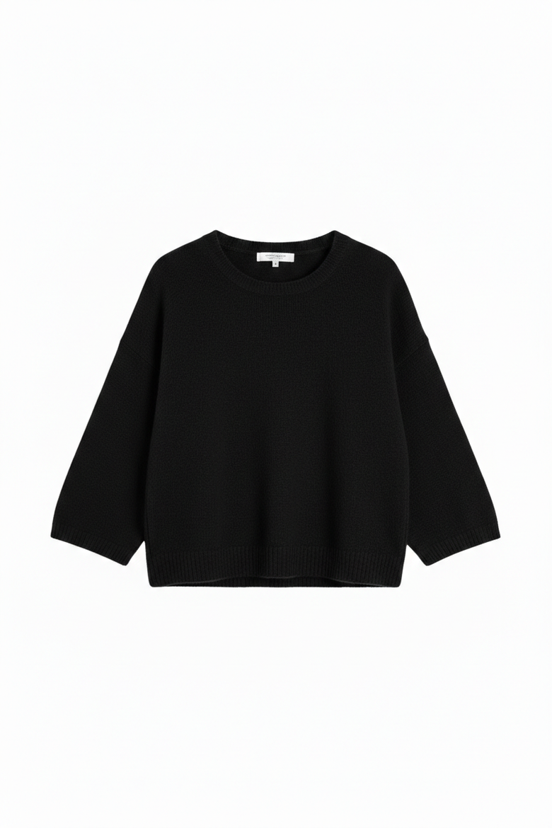 Cloud Cashmere Cropped Sleeve Sweater, Alternate, color, Black