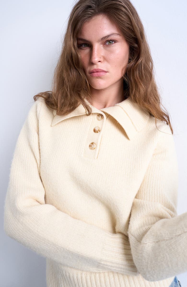 Topshop Compact Heavyweight Polo Sweater, Alternate, color, Ivory