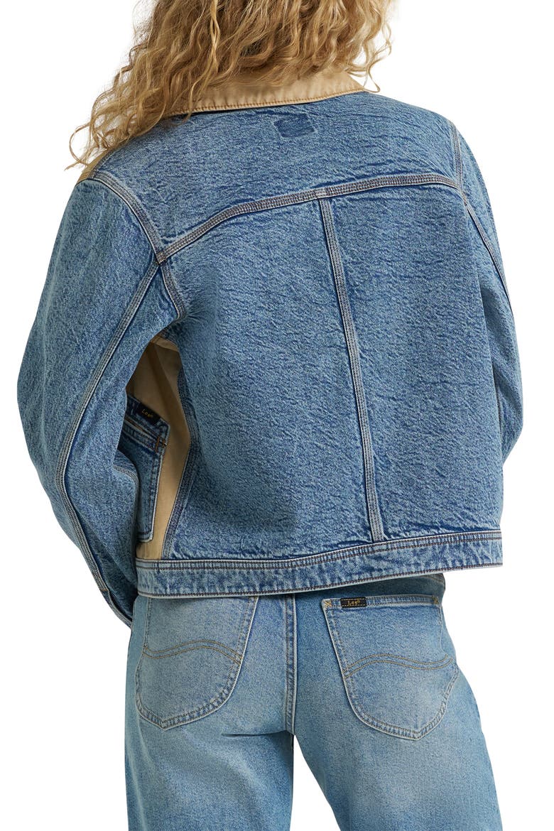Mixed Media Denim Jacket, Alternate, color, AERIAL VIEW