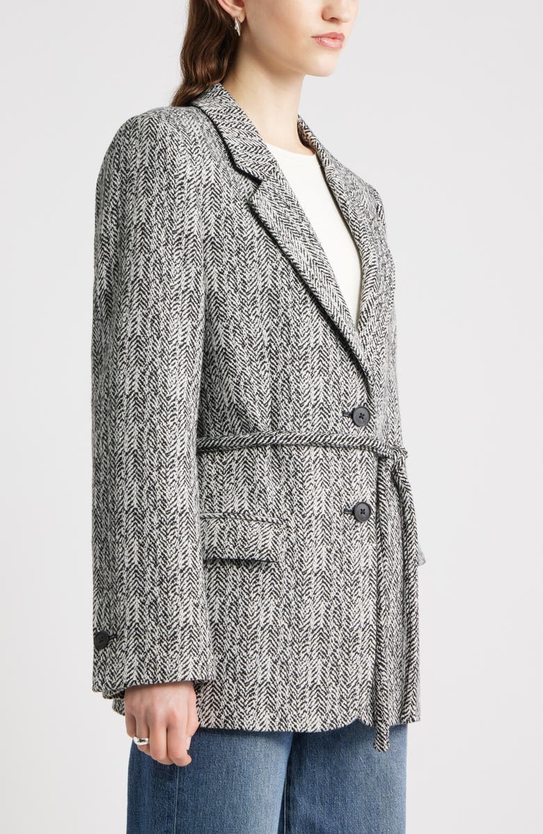 Nordstrom The Liv Belted Textured Boyfriend Blazer, Alternate, color, Black Ivory Herringbone