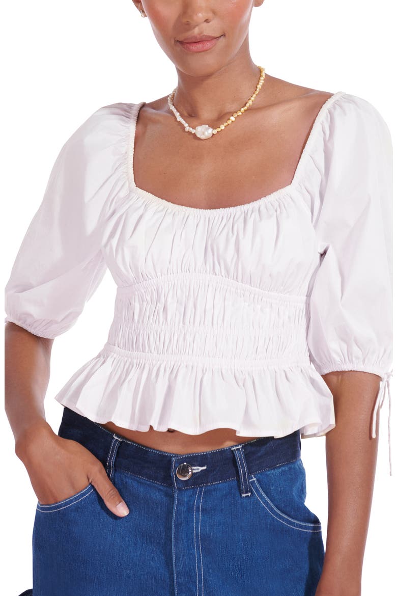 Faye Smocked Crop Top, Main, color, WHITE