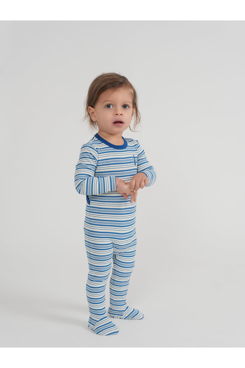 Striped Lighthouse Long Sleeve Footed Romper, Alternate, color, Blue