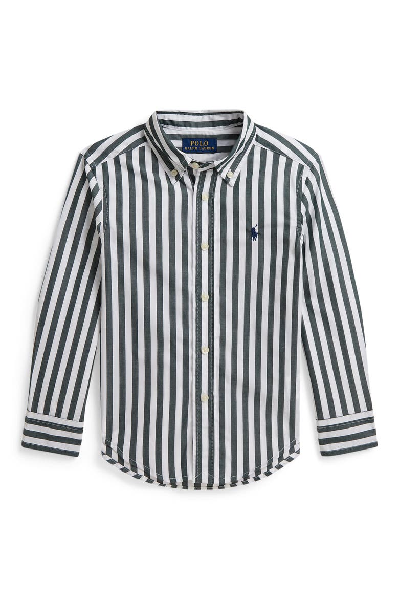 Kids' Striped Poplin Button-Down Shirt, Main, color, GREEN WHITE