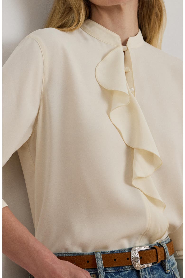Ruffle Trim Georgette Tunic, Alternate, color, MASCARPONE CREAM