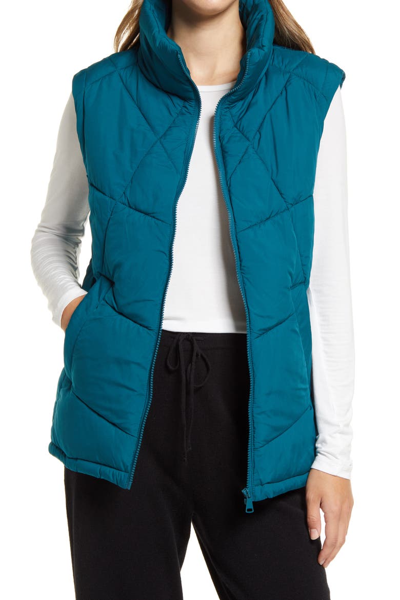 Women's Stand Collar Puffer Vest, Main, color, TEAL OCEAN
