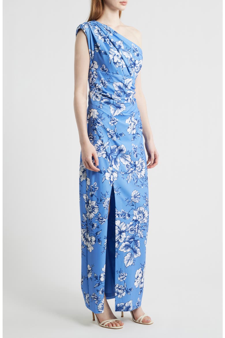 Toile One-Shoulder Scuba Crepe Column Gown, Alternate, color, BLUE