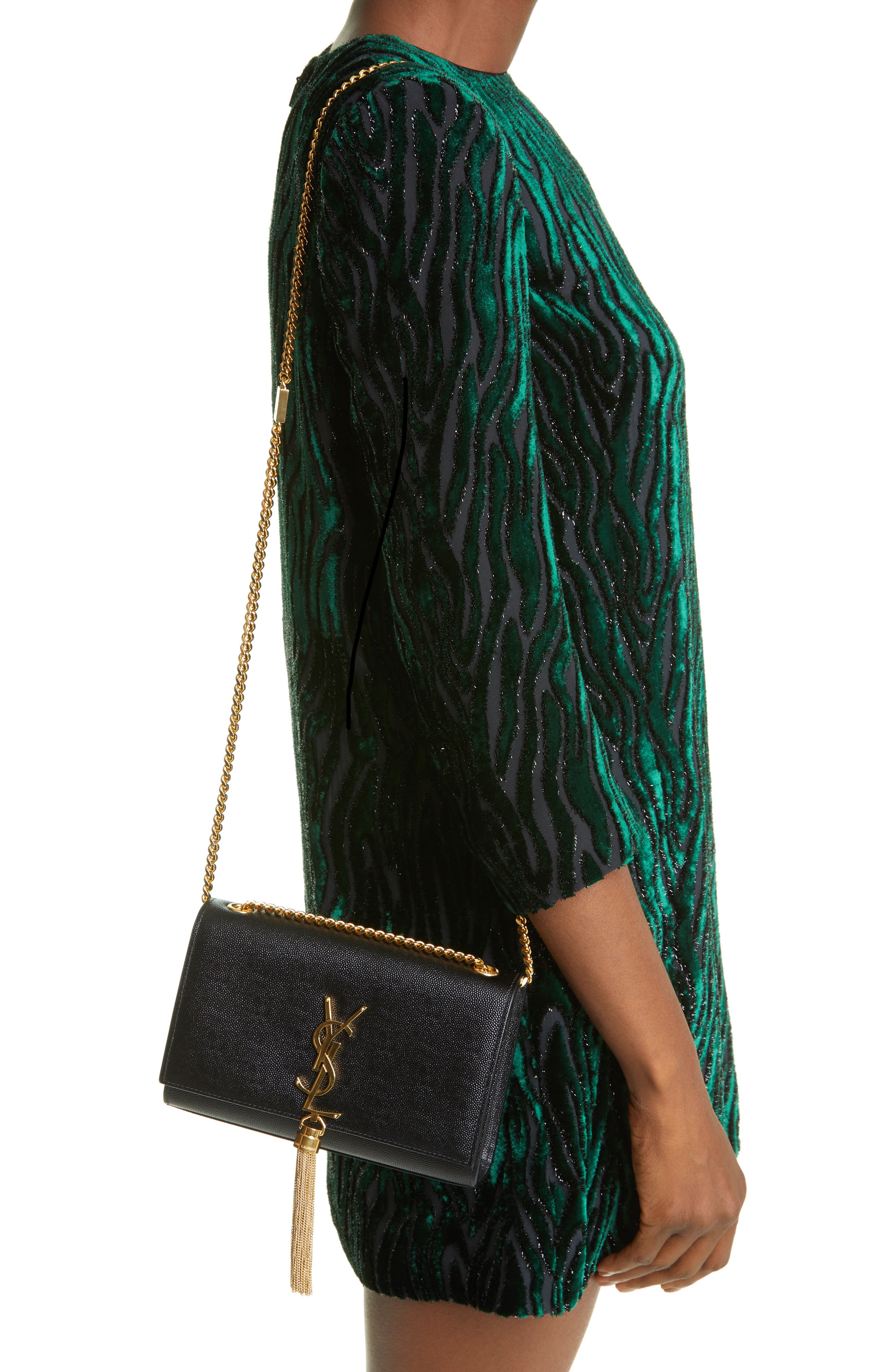 Saint Laurent Small Kate Textured Suede Shoulder Bag, Alternate, color, 