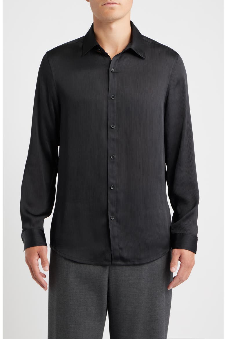 Black Satin Button-Up Shirt, Main, color, BLACK CAVIAR
