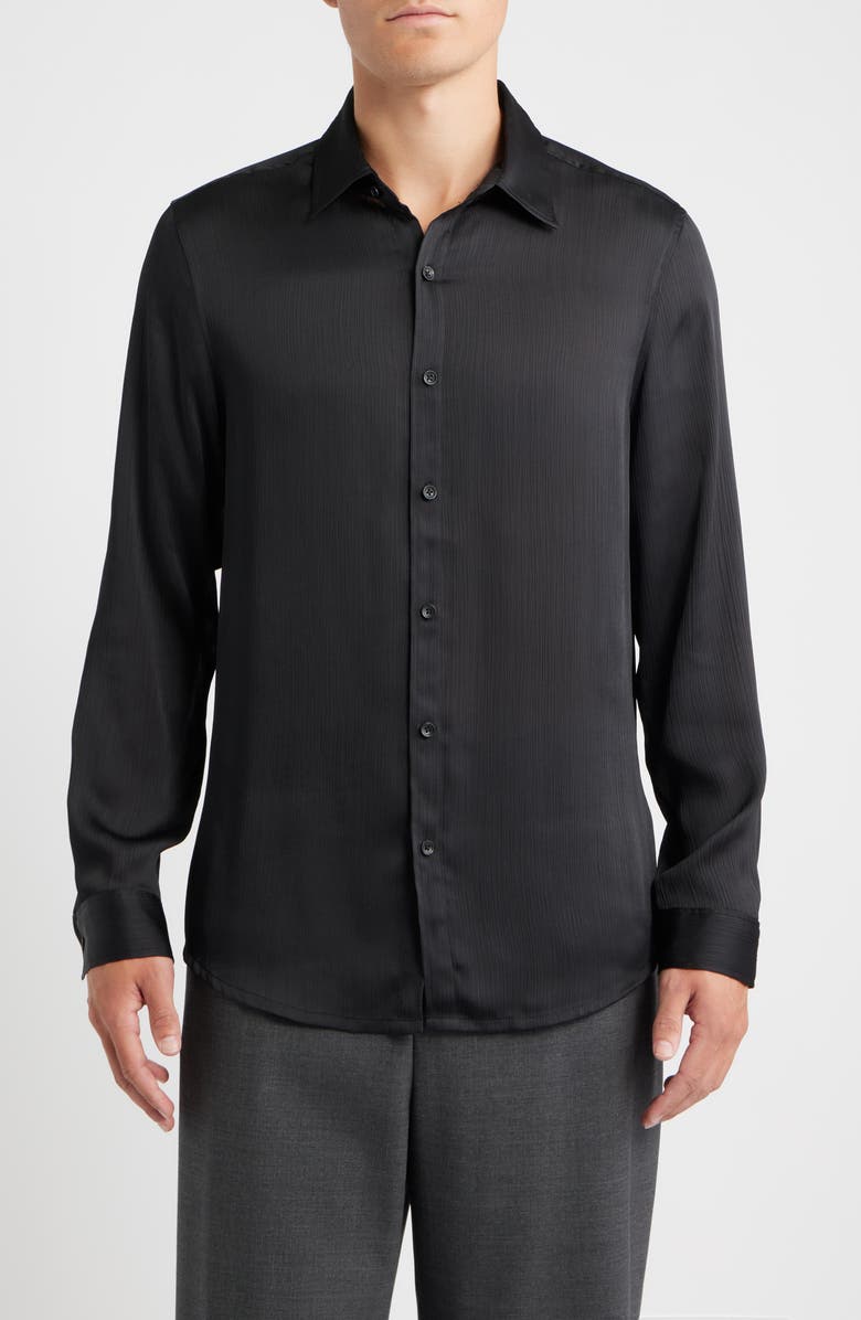 Open Edit Black Satin Button-Up Shirt, Main, color, Black Caviar