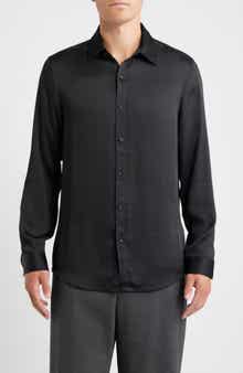 Open Edit Black Satin Button-Up Shirt