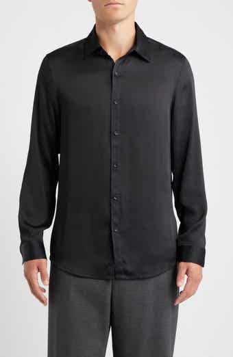 Open Edit Black Satin Button-Up Shirt