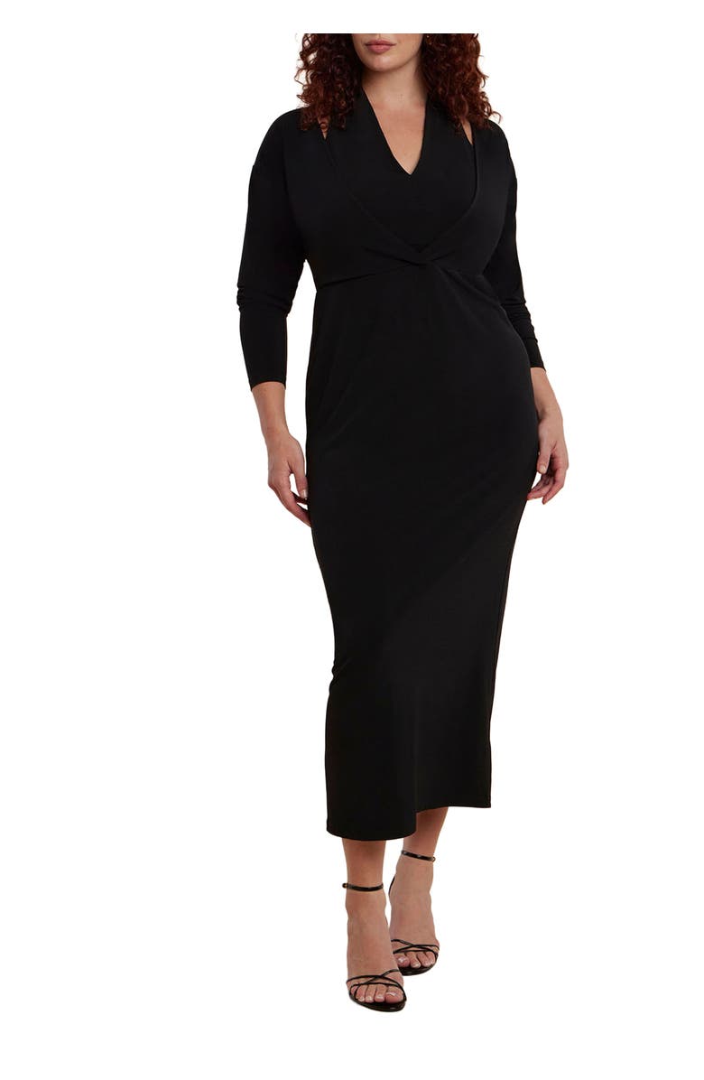ELOQUII Maxi Dress With Halter Layer, Main, color, Black Onyx