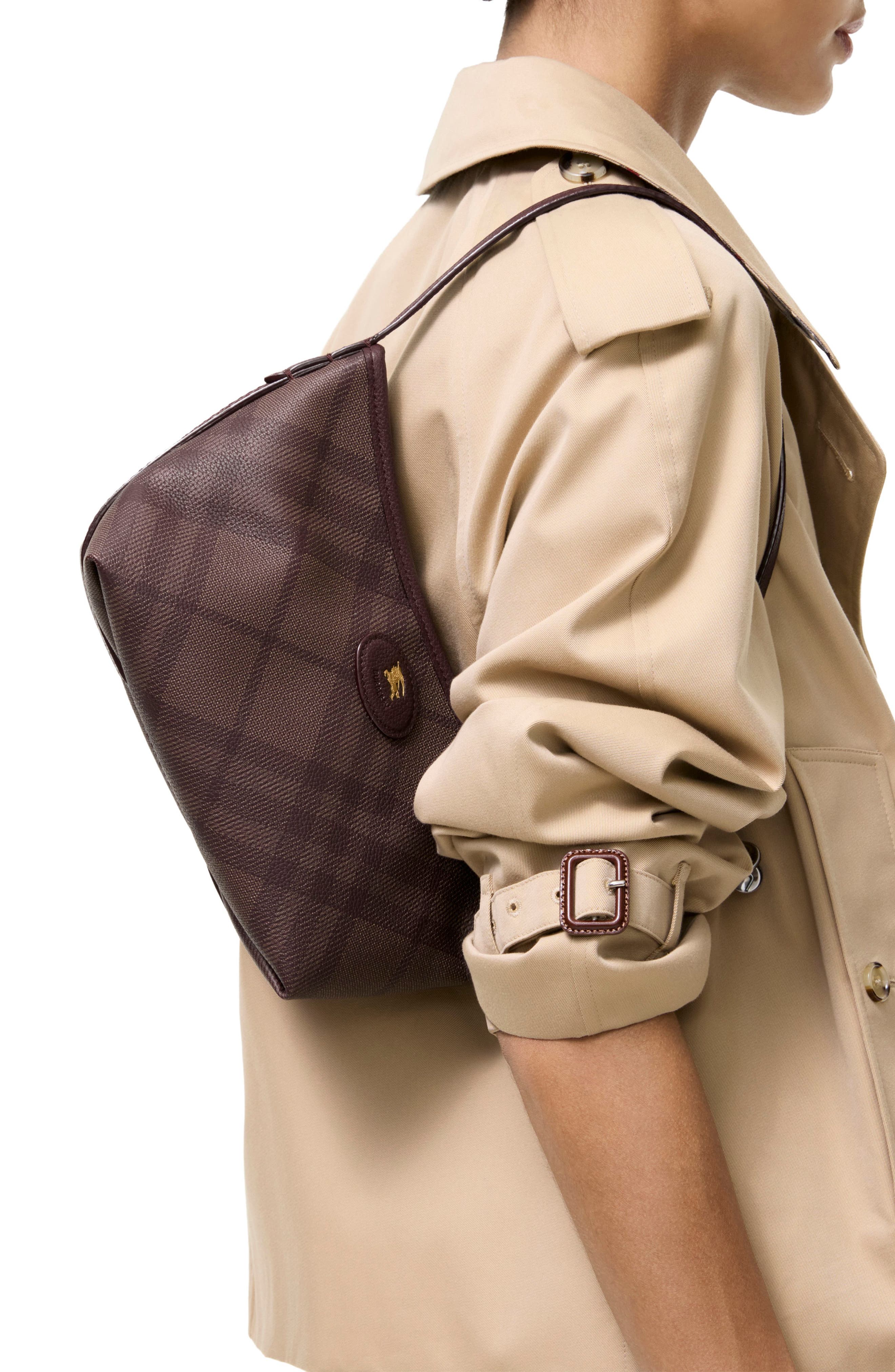Highlands Check Leather Baguette Bag, Alternate, color, VINEYARD RED