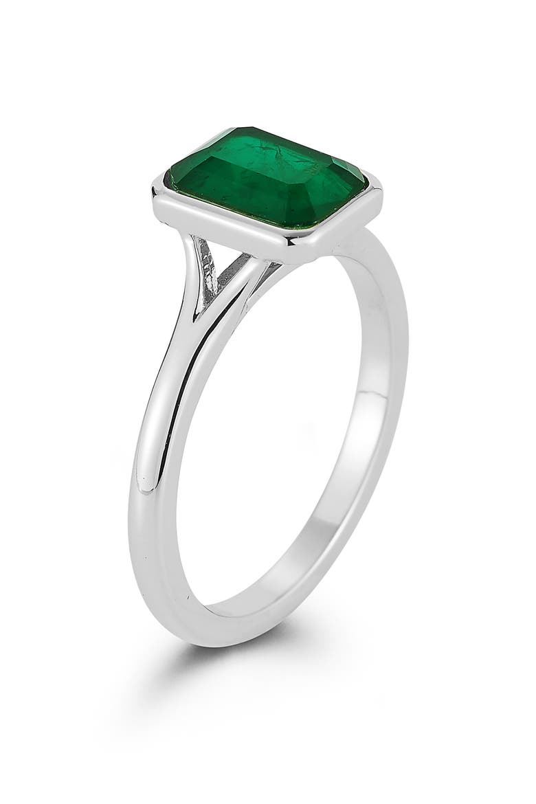 Emerald Cut Cubic Zirconia Signet Ring, Main, color, SILVER