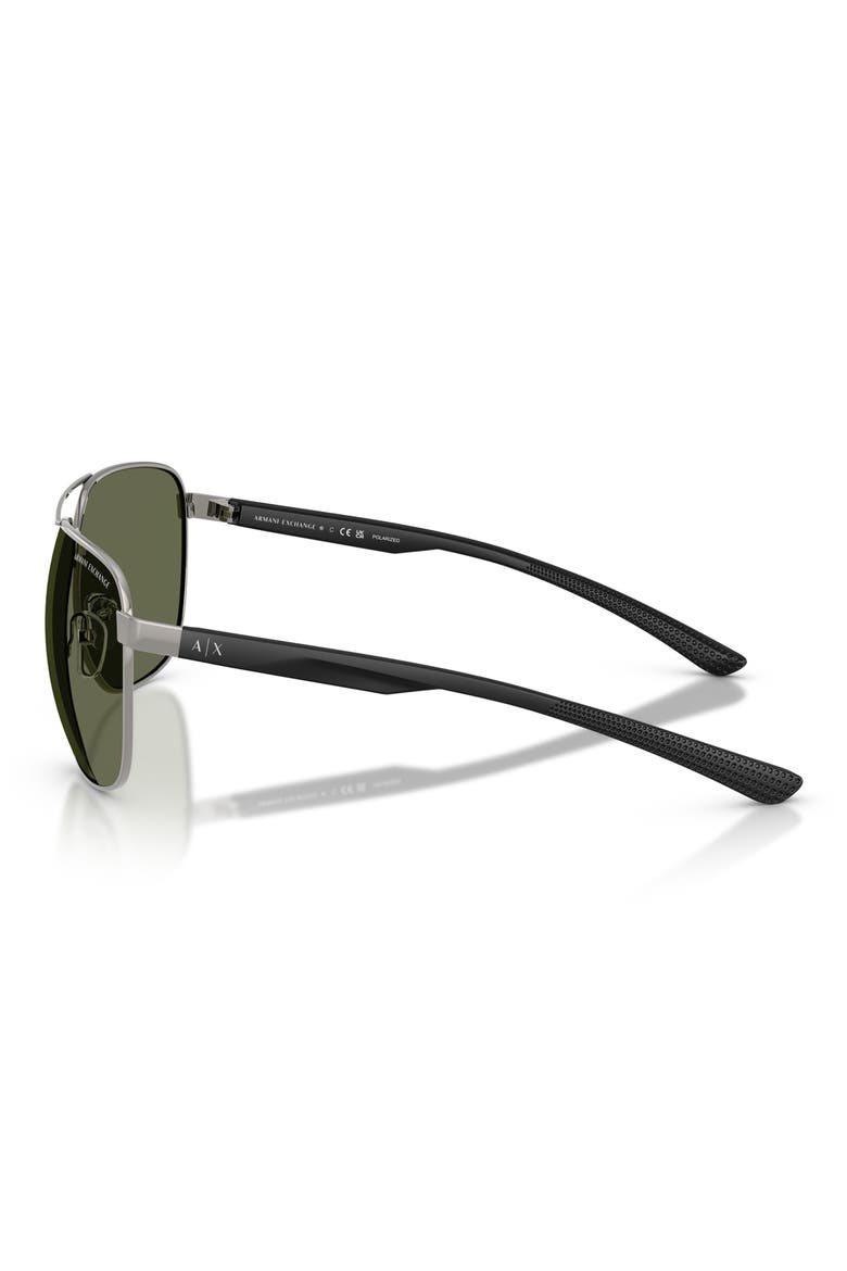 63mm Aviator Sunglasses, Alternate, color, GUNMETAL / DARK GREEN POLAR