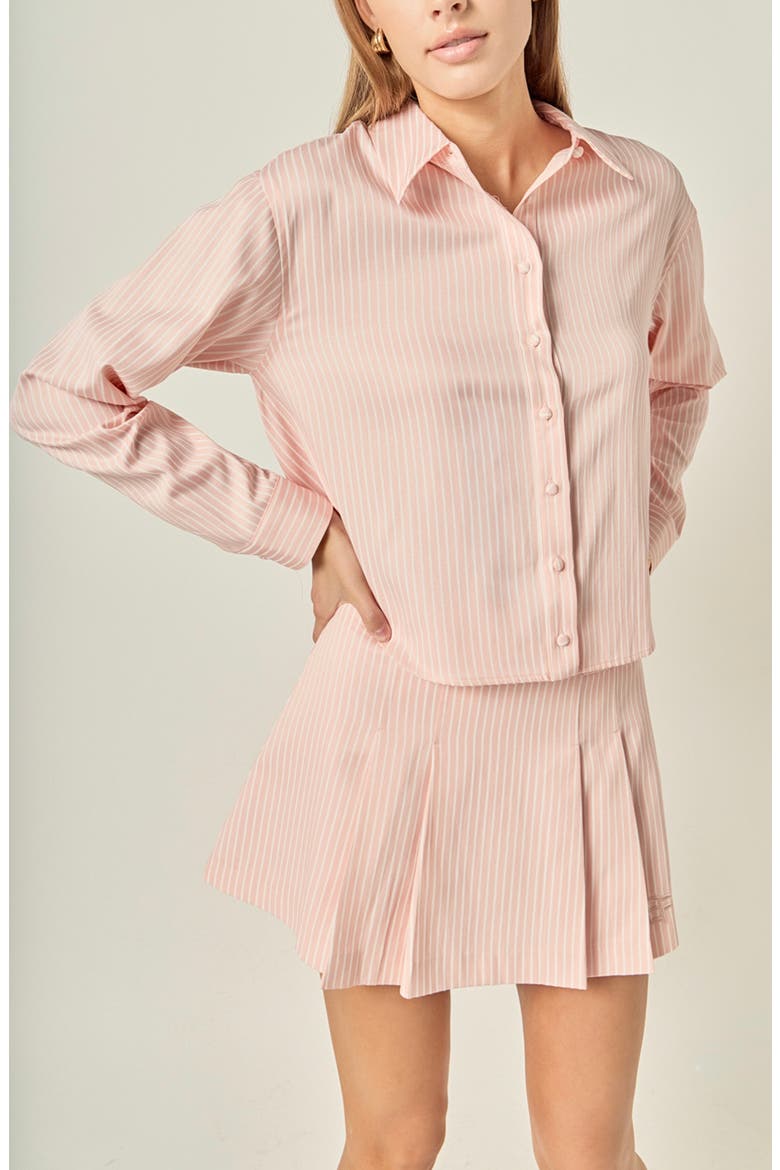 Sports Club Stripe Crop Button-Up Shirt, Alternate, color, PINK/ WHITE