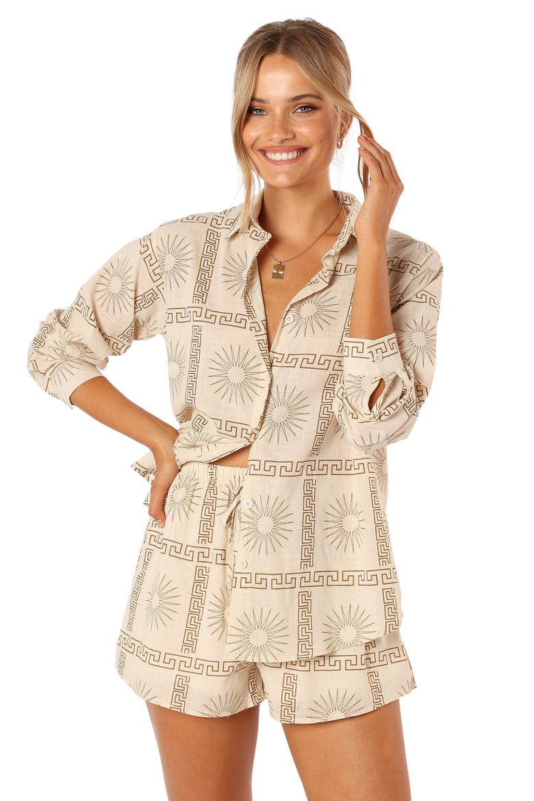 Penny Geo Print Top & Shorts, Alternate, color, BEIGE PRINT