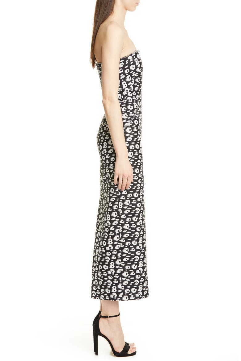 Cheetah Print Shantung Strapless Tea Length Dress, Alternate, color, BLACK/ BEIGE