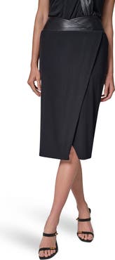 Donna Karan New York Faux Leather Trim Twist Midi Skirt