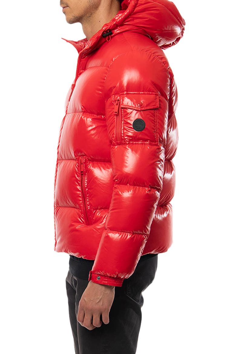 Reclaimed Down Hooded Jacket, Alternate, color, RACING RED