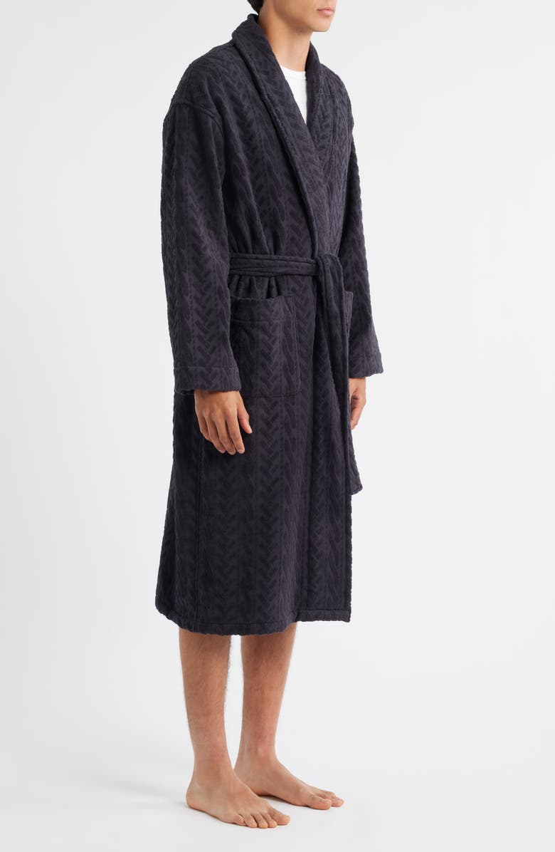 Majestic International Textured Cotton Terry Cloth Shawl Collar Robe, Alternate, color, Black