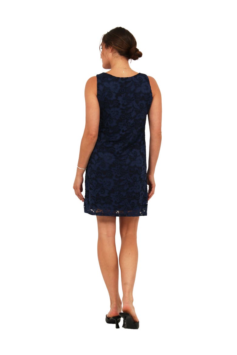 Womens Elevate Lace Sleeveless Boat Neck Mini Shift Dress, Alternate, color, Navy