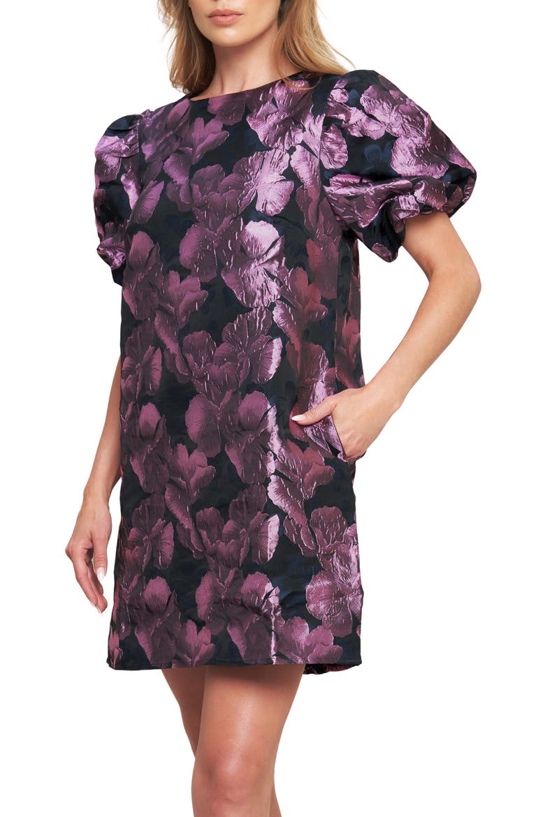 Puff Sleeve Textured Minidress, Alternate, color, BLACK ORCHID