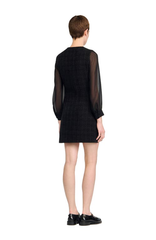 Sandro Contrast Long Sleeve Dress In Black