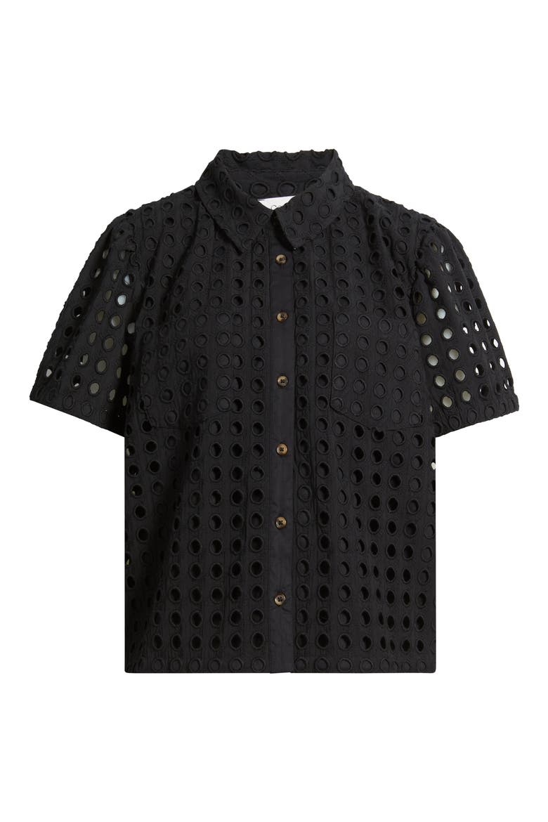 Cotton Eyelet Button-Up Shirt, Alternate, color, RICH BLACK