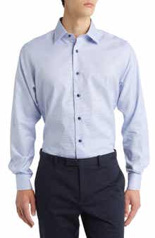 David Donahue Trim Fit Geometric Pattern Microdobby Dress Shirt